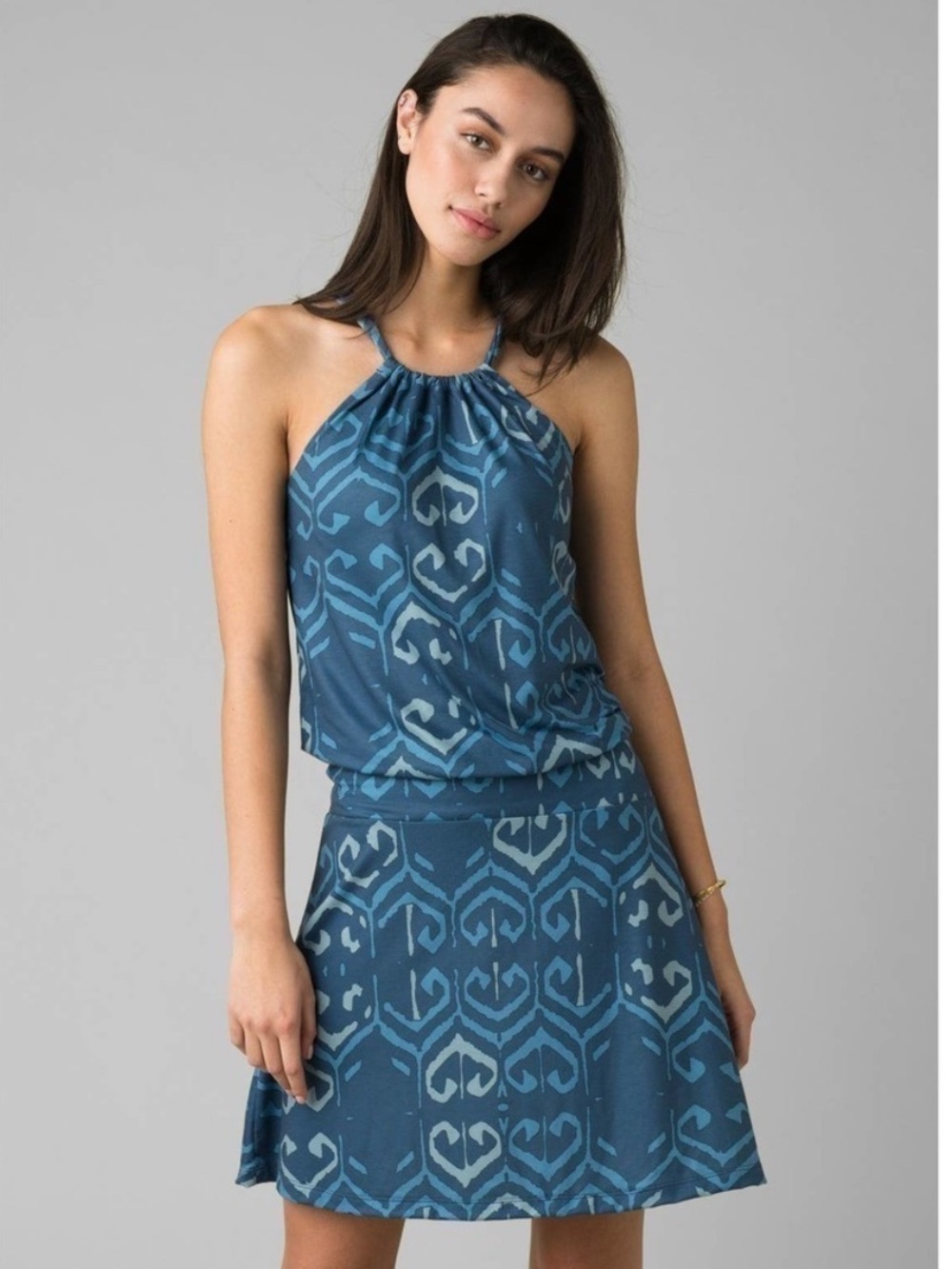 Prana Avore Cross Halter Back Dress Athletic Nickel Azulejos